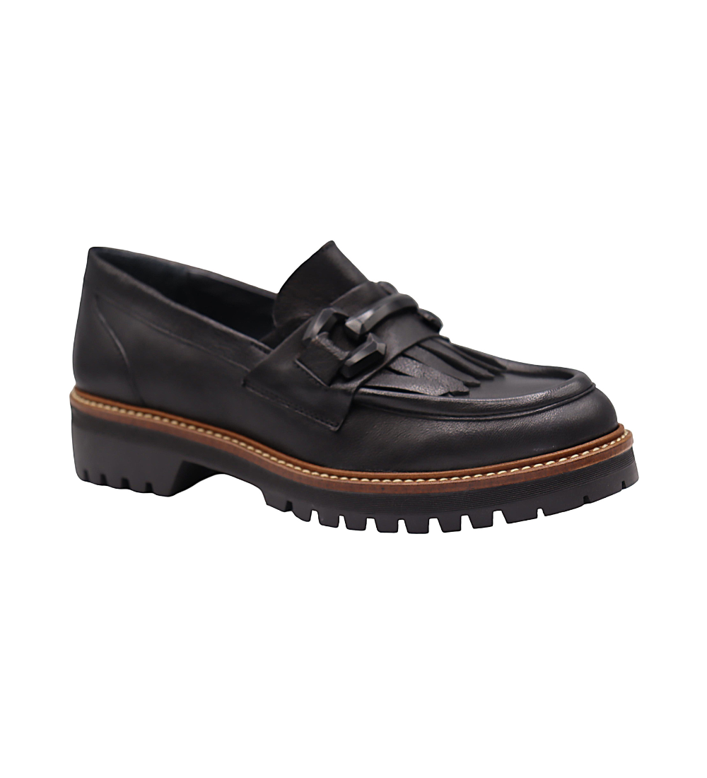 Eric Michael Whisper leather chunky lug sole loafer in Black — view 1