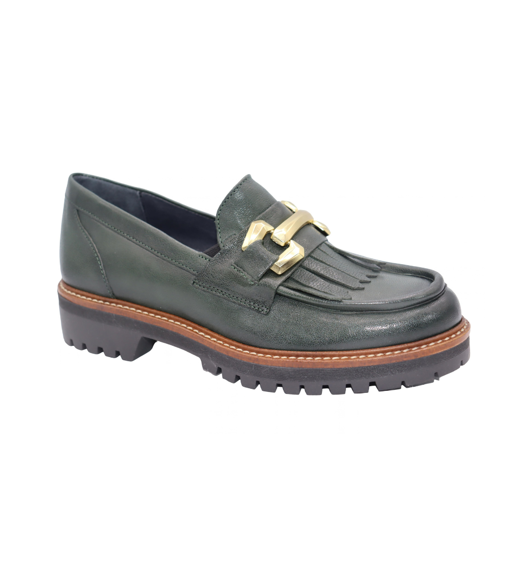 Eric Michael Whisper leather chunky lug sole loafer in Green — view 1