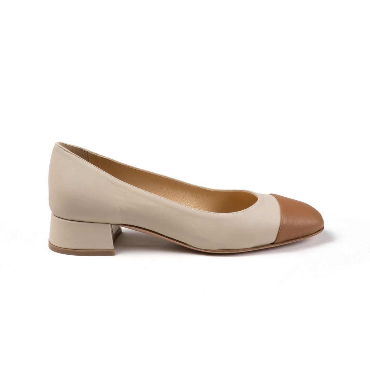 Michele Lopriore India Low Heel Pump Classic, Leather Milk/Tan, product view