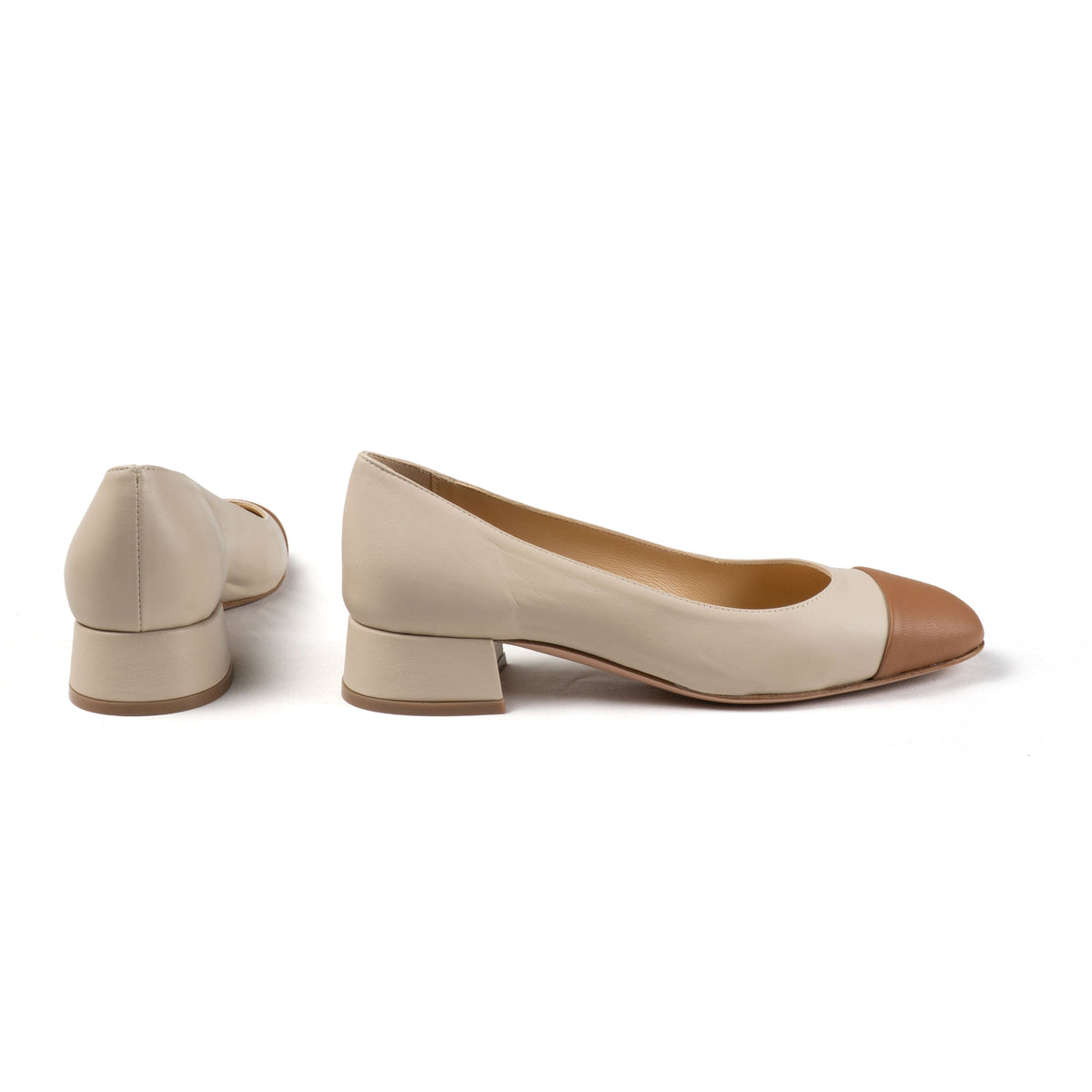 Michele Lopriore India Low Heel Pump Classic, Leather Milk/Tan, gallery view 2