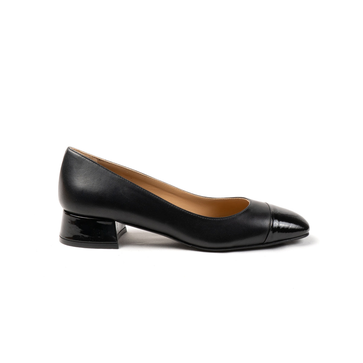 Michele Lopriore India Low Heel Pump, Leather Black / Patent Black, product view