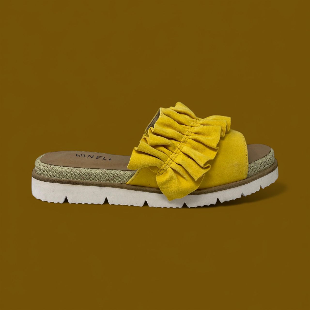 VANELI - YELLOW RUFFLE PLATFORM SLIDE - SIZE 8 - YELLOW