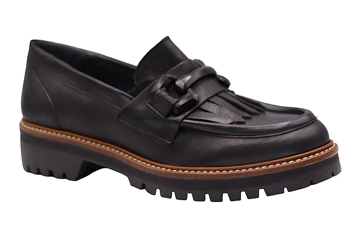 Eric Michael Whisper leather chunky lug sole loafer in Black — view 2