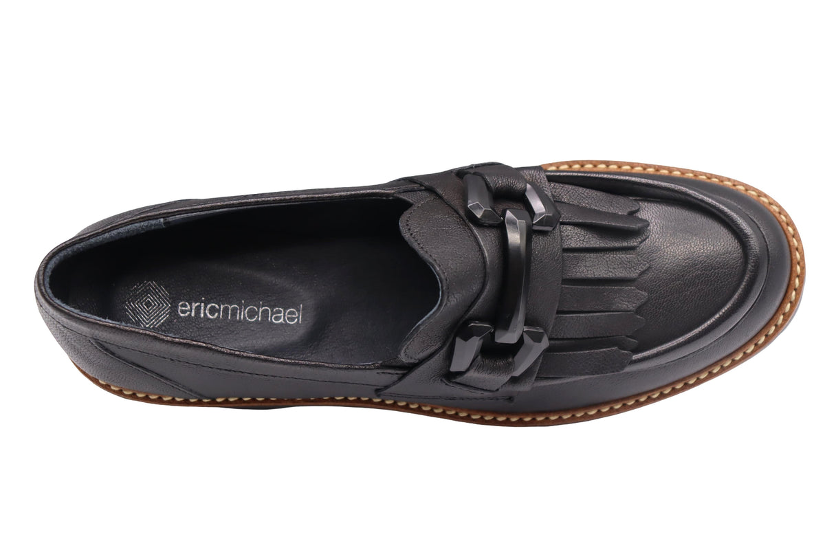 Eric Michael Whisper leather chunky lug sole loafer in Black — view 9