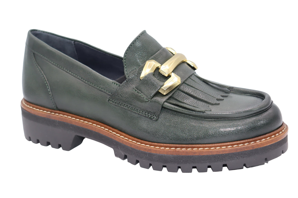Eric Michael Whisper leather chunky lug sole loafer in Green — view 2