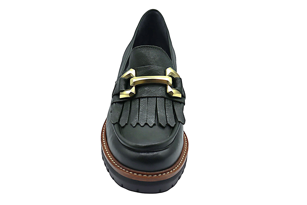 Eric Michael Whisper leather chunky lug sole loafer in Green — view 5