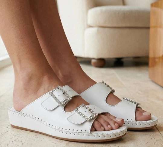 La Plume - Jen Rhinestone Leather Slide
