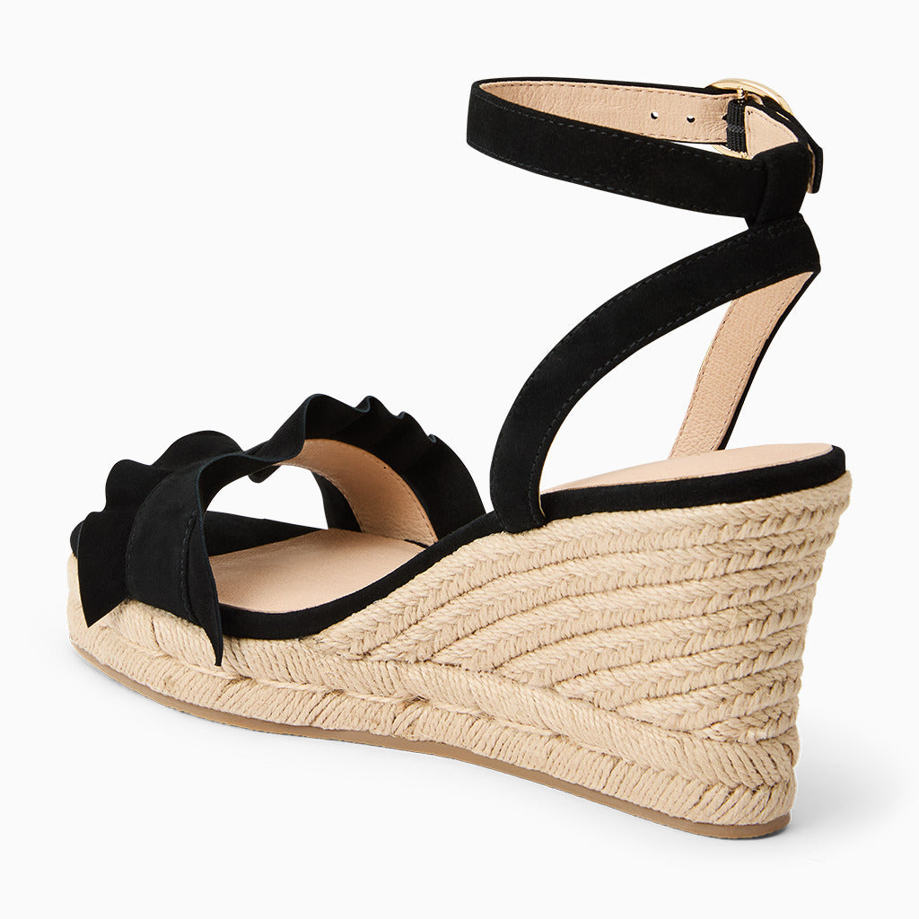 Jack Rogers - Rozette Ruffle Wedge - Suede Black - view 4