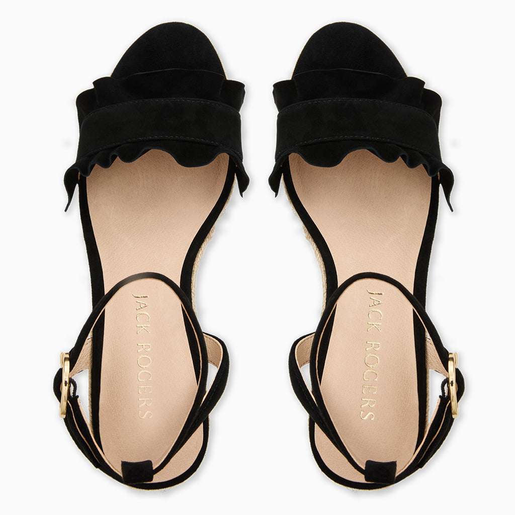 Jack Rogers - Rozette Ruffle Wedge - Suede Black - view 3