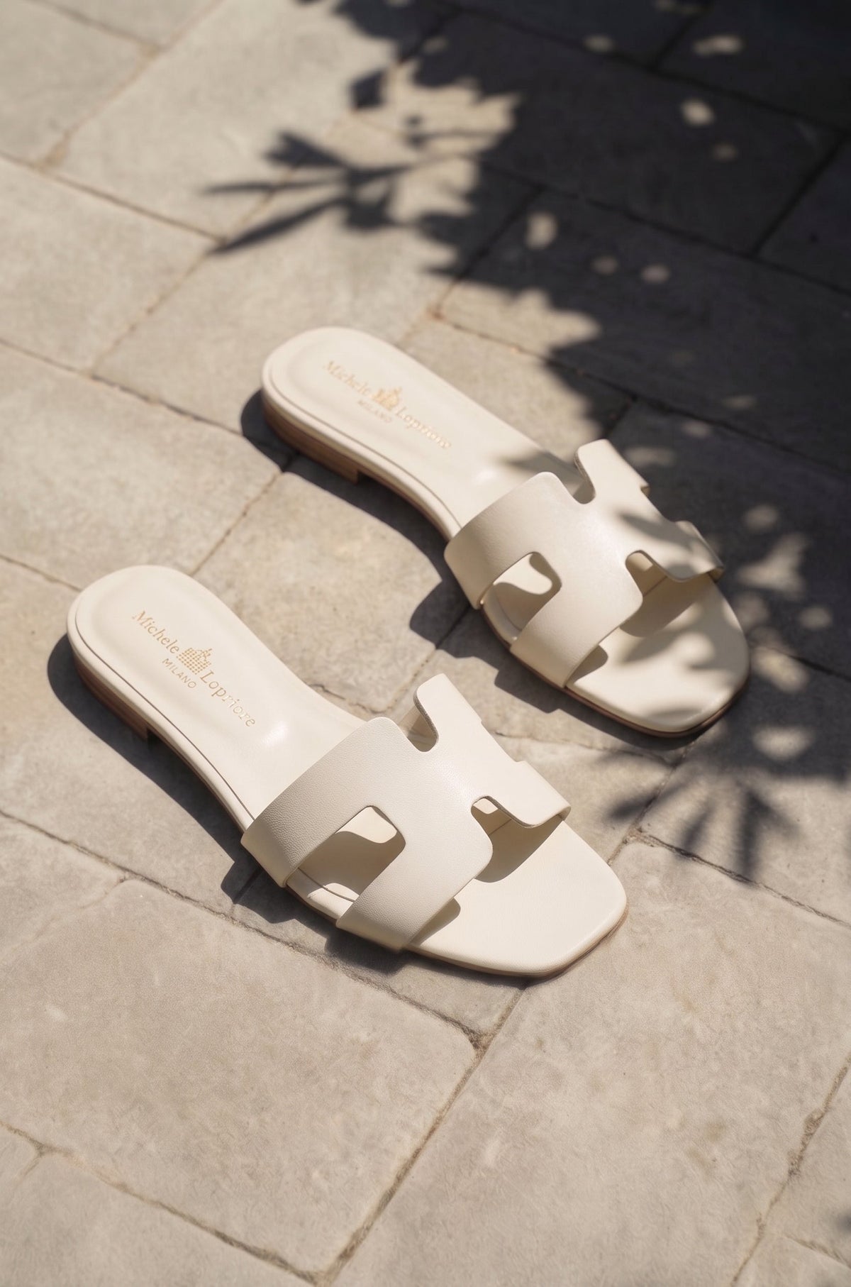 Michele Lopriore Creta Slides, Leather Off White, gallery view 3