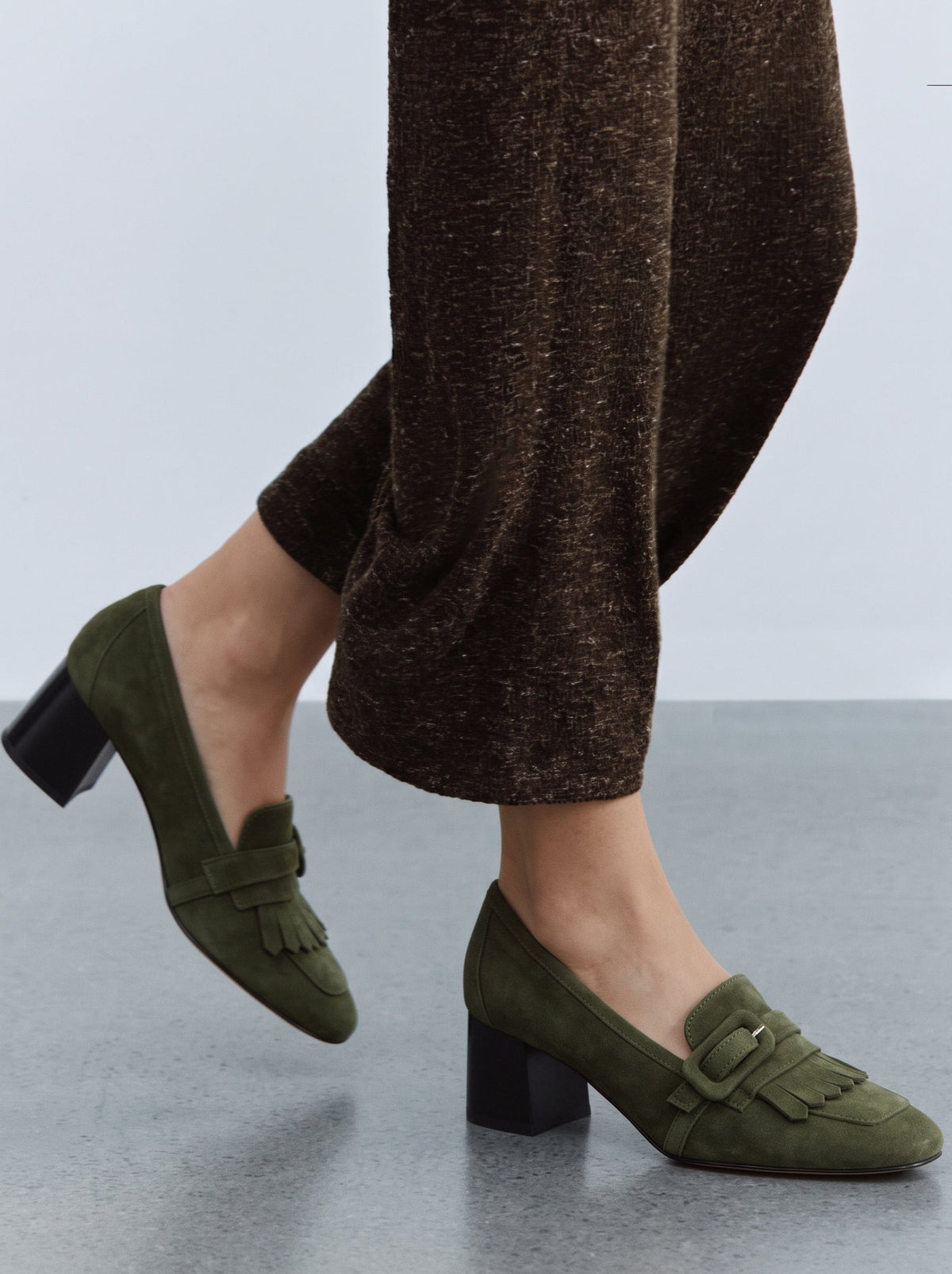 Michele Lopriore Bellevenue Block Heel Pump, Suede Green, gallery view 4
