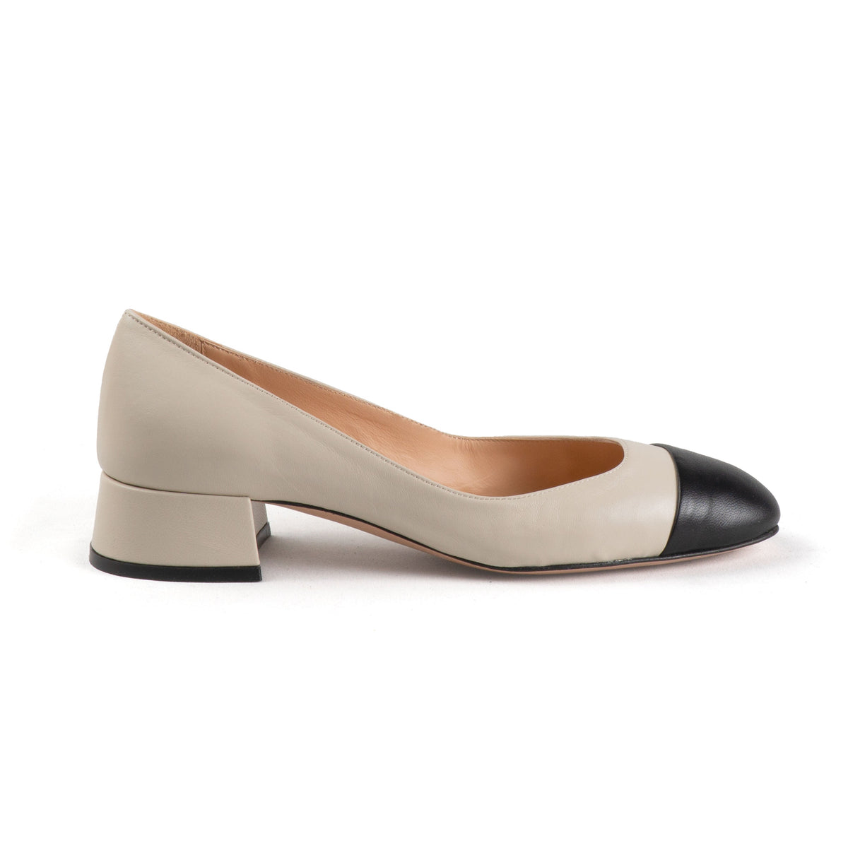Michele Lopriore India Low Heel Pump Classic, Leather Milk/Black, product view