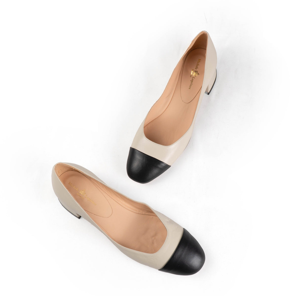 Michele Lopriore India Low Heel Pump Classic, Leather Milk/Black, gallery view 4