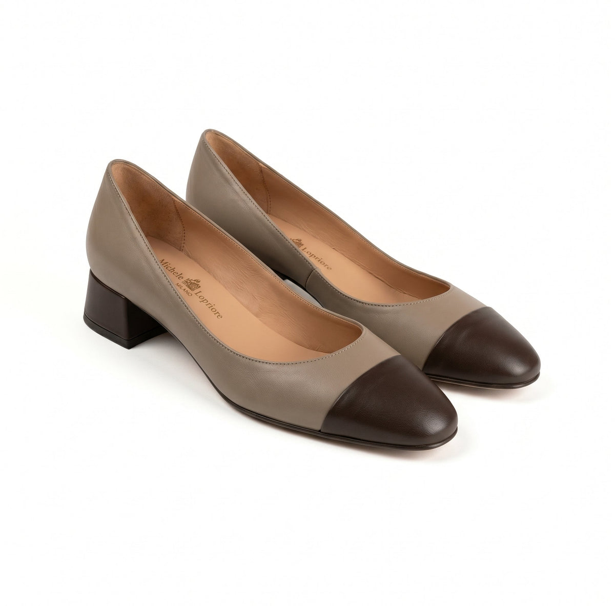 Michele Lopriore India Low Heel Pump Classic, Leather Taupe / Brown, gallery view 3