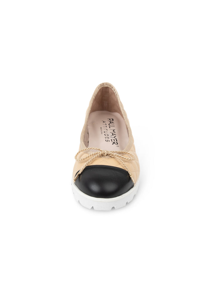 PAUL MAYER -BEST LUG SOLE BALLET - SIZE 6 - BLACK/BEIGE LEATHER/WHITE LUG SOLE