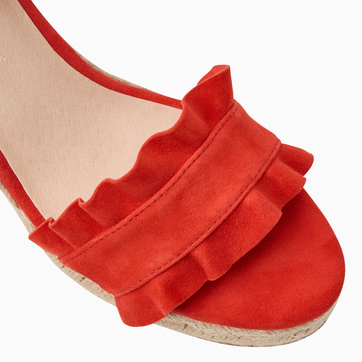 Jack Rogers - Rozette Ruffle Wedge - Suede Fire Red - view 6