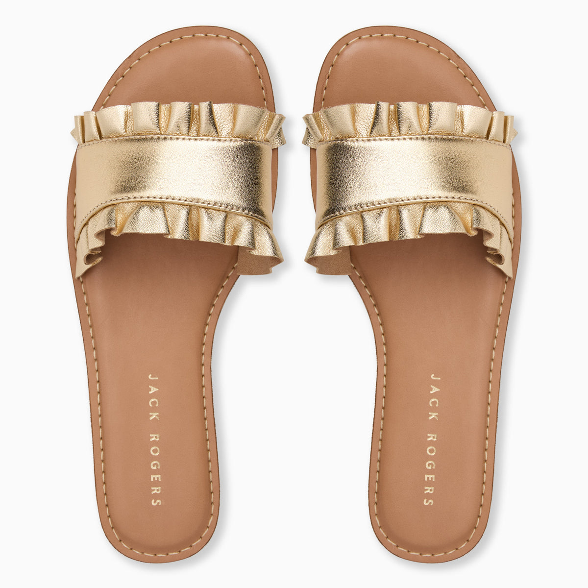 Jack Rogers - Rozette Ruffle Slide - Metallic Gold - view 3