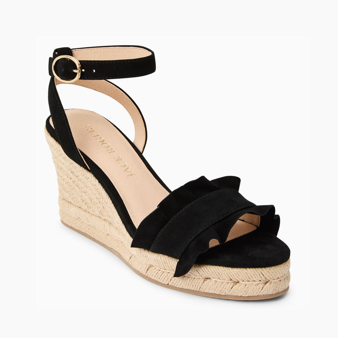 Jack Rogers - Rozette Ruffle Wedge - Suede Black - view 1