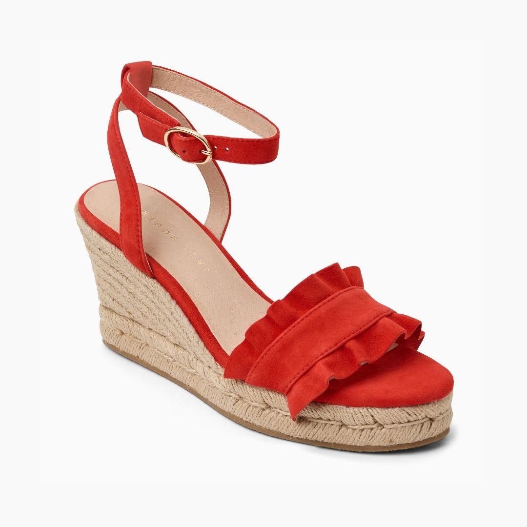 Jack Rogers - Rozette Ruffle Wedge - Suede Fire Red - view 1