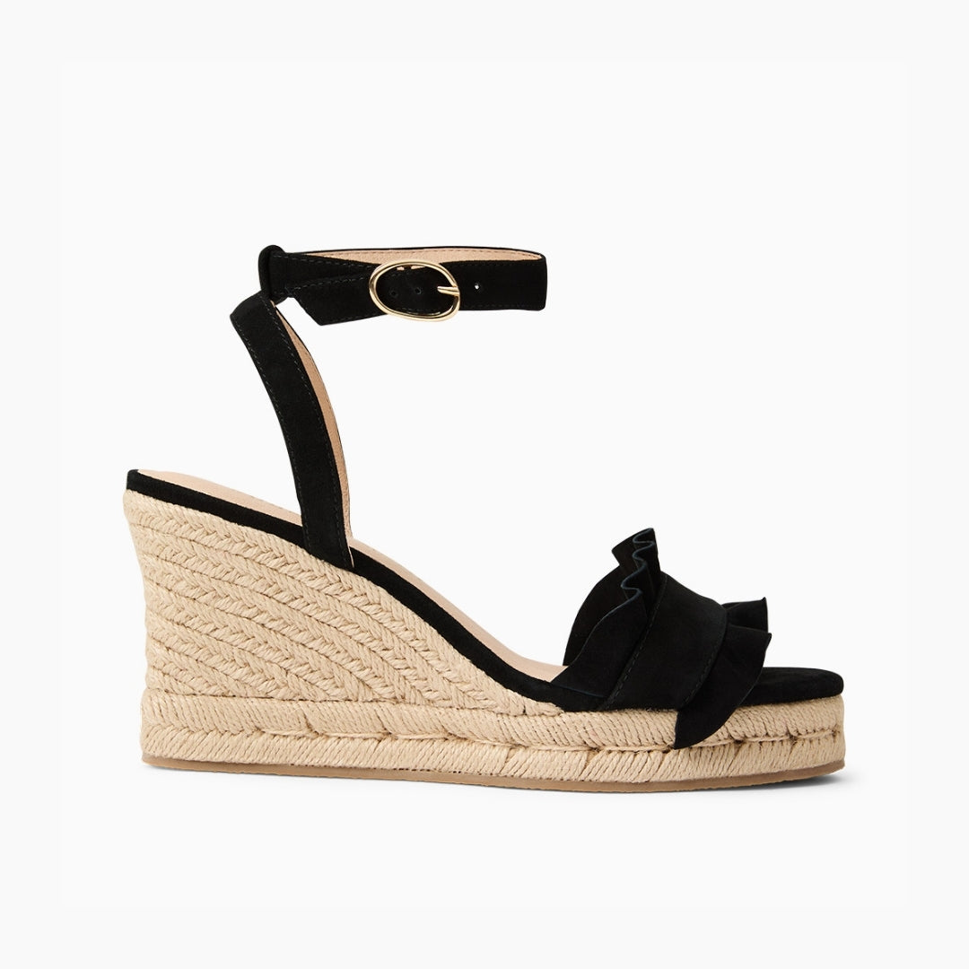 Jack Rogers - Rozette Ruffle Wedge - Suede Black - view 2