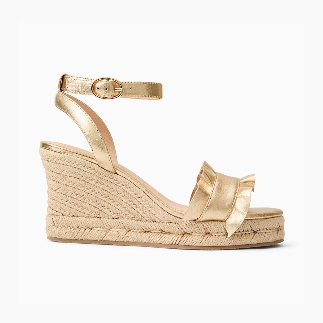 Jack Rogers - Rozette Ruffle Wedge - Metallic Gold - view 2