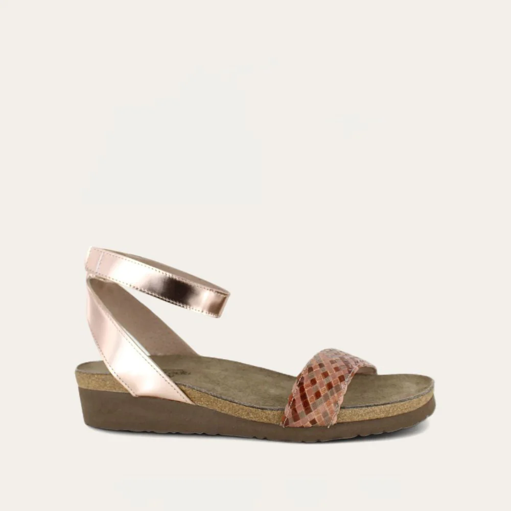 NAOT - ABBIE - SIZE 39 - NATURAL BROWN MULTI BRAID/ROSE GOLD LTHR