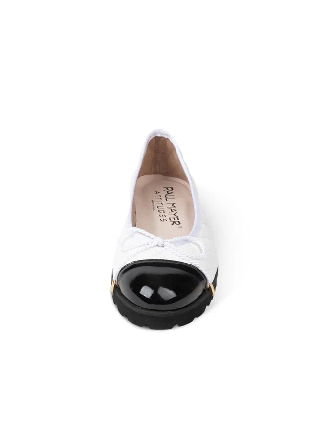PAUL MAYER - BEST LUG SOLE - SIZE 6 - PATENT BLACK / NAPPA WHITE  (BLACK SOLE)