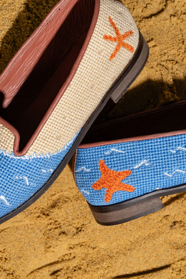 BY PAIGE - NEEDLEPOINT LOAFER IN BEACH DAY - SIZE 7 - BLUE, PINK, LIME & SAND