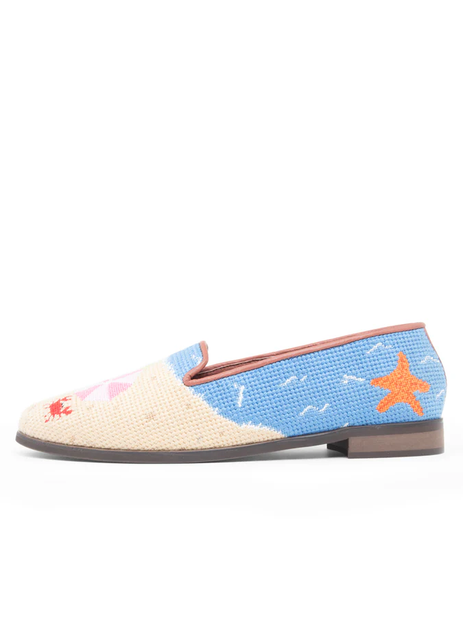BY PAIGE - NEEDLEPOINT LOAFER IN BEACH DAY - SIZE 7 - BLUE, PINK, LIME & SAND