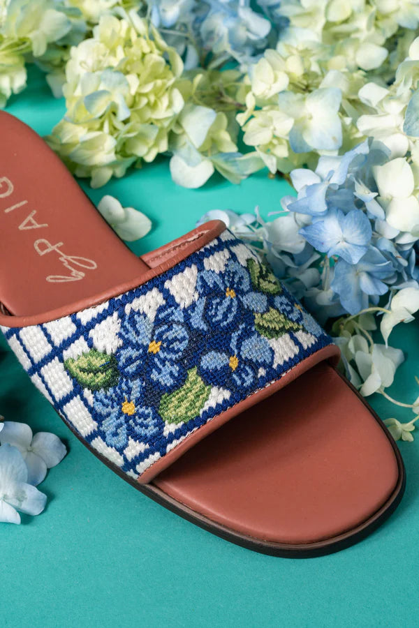 BY PAIGE - NEEDLEPOINT SANDAL IN HYDRANGEA - SIZE 7