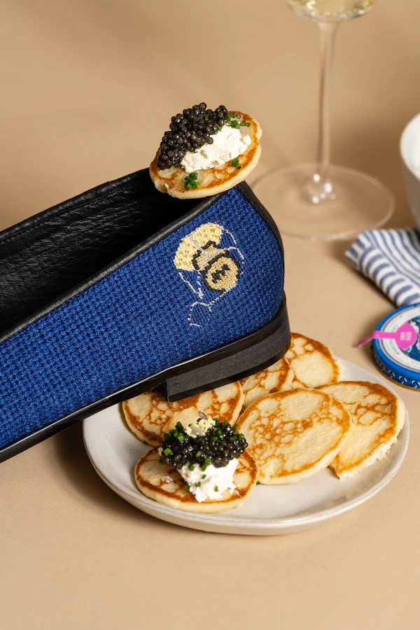 BY PAIGE - NEEDLEPOINT LOAFER IN CHAMPAGNE AND CAVIAR
