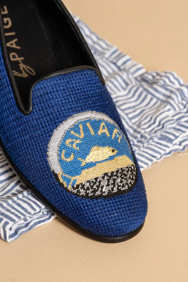 BY PAIGE - NEEDLEPOINT LOAFER IN CHAMPAGNE AND CAVIAR