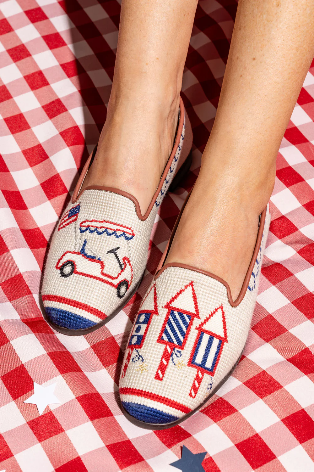 BY PAIGE - NEEDLEPOINT LOAFER IN AMERICAN SUMMER - SIZE 7.5 - RED WHITE & BLUE