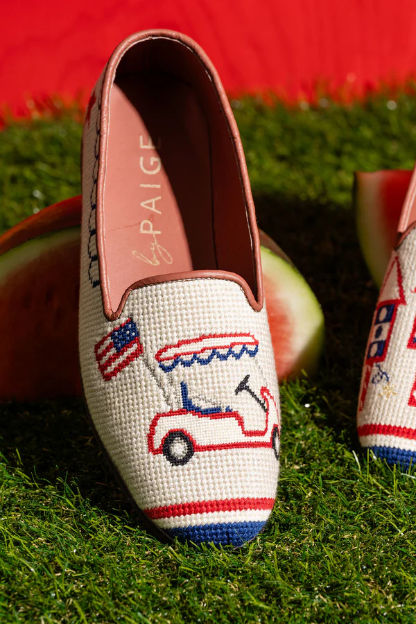 BY PAIGE - NEEDLEPOINT LOAFER IN AMERICAN SUMMER - SIZE 7.5 - RED WHITE & BLUE