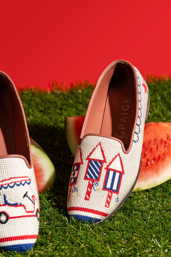 BY PAIGE - NEEDLEPOINT LOAFER IN AMERICAN SUMMER - SIZE 7.5 - RED WHITE & BLUE