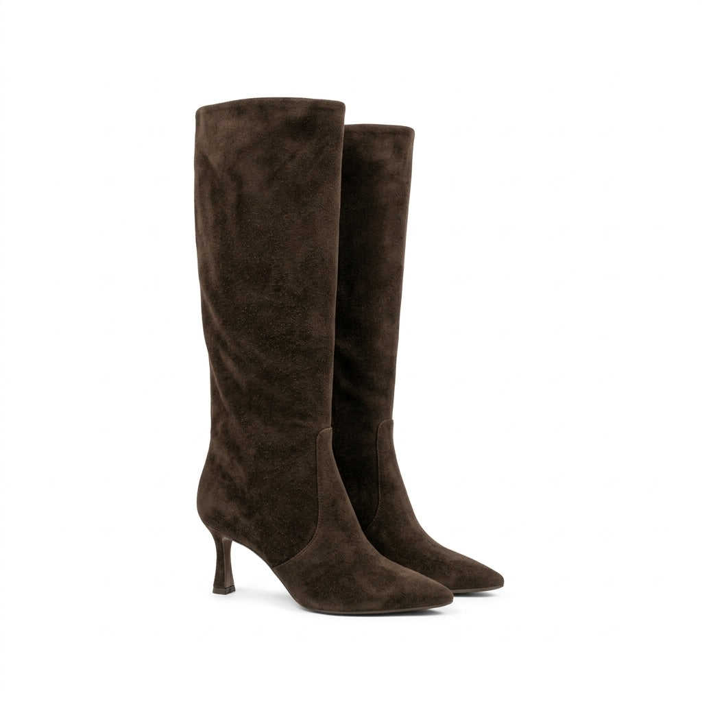 Michele Lopriore Carolina Stiletto Boots, Suede Brown, gallery view 2