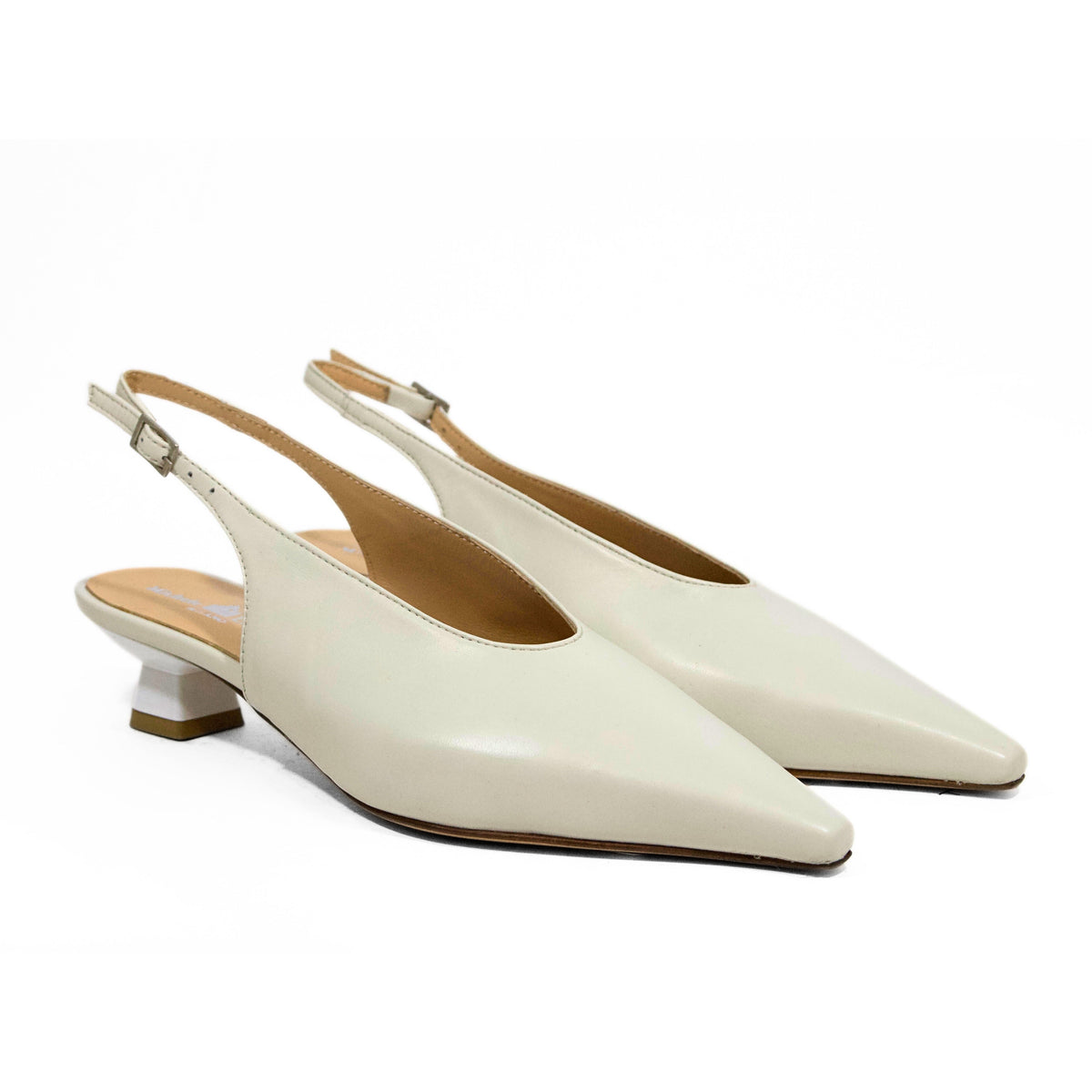 Michele Lopriore Michela Kitten Heels Slingback, Leather Off White, gallery view 3