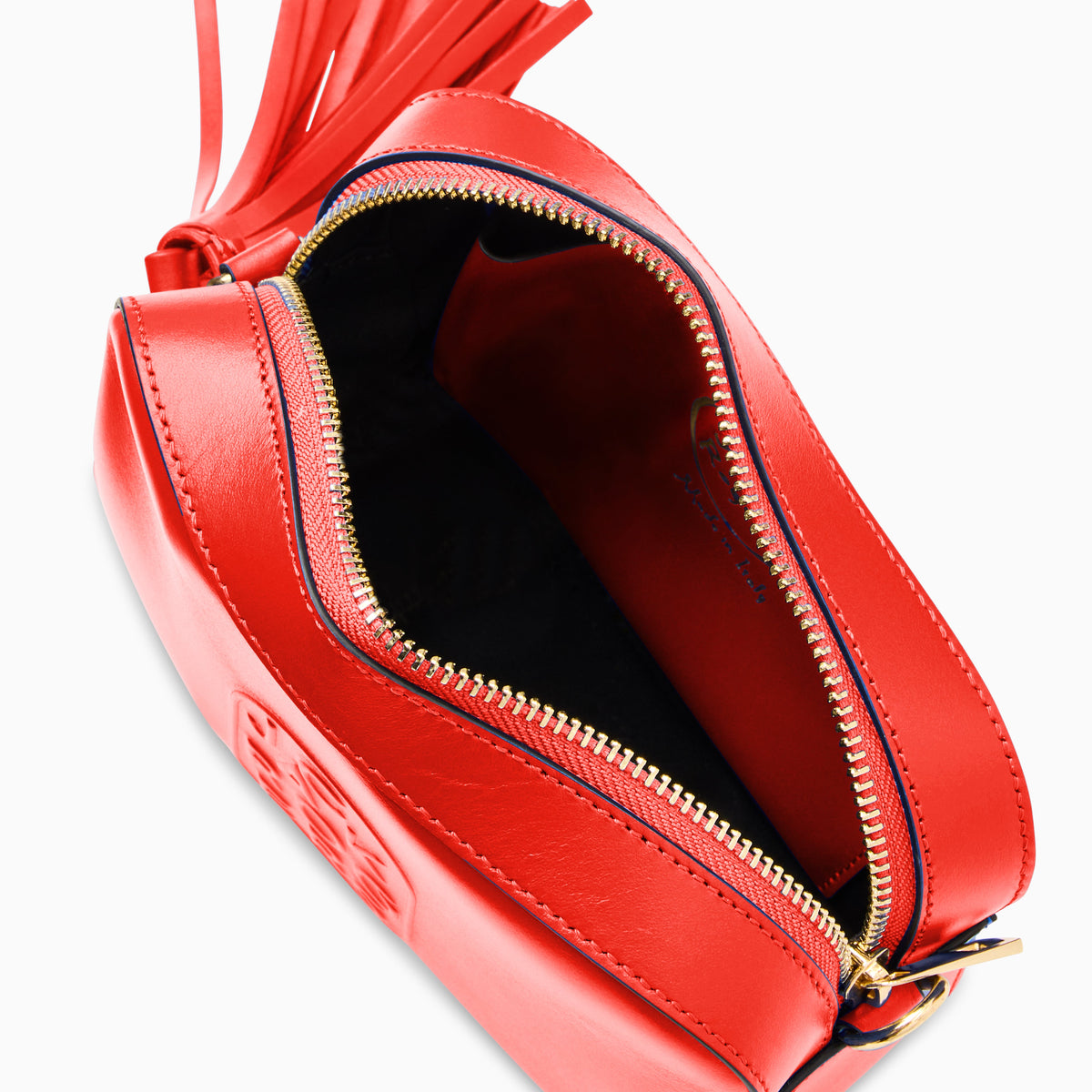 Perla Italian Leather Crossbody in Coral, product view 3