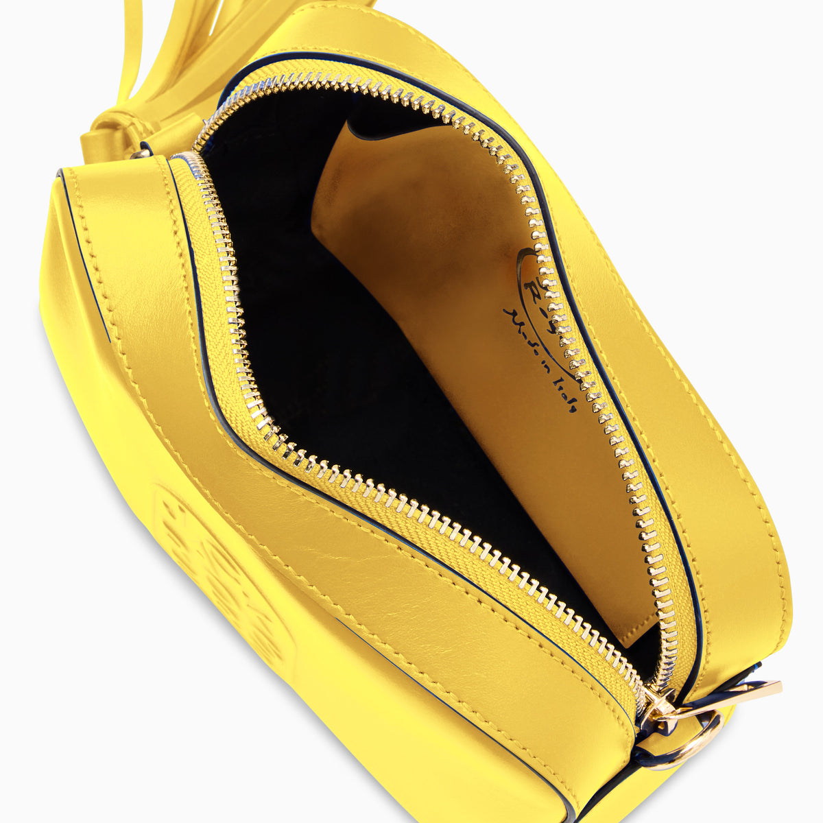 Perla Italian Leather Crossbody in Bright Yellow, product view 3