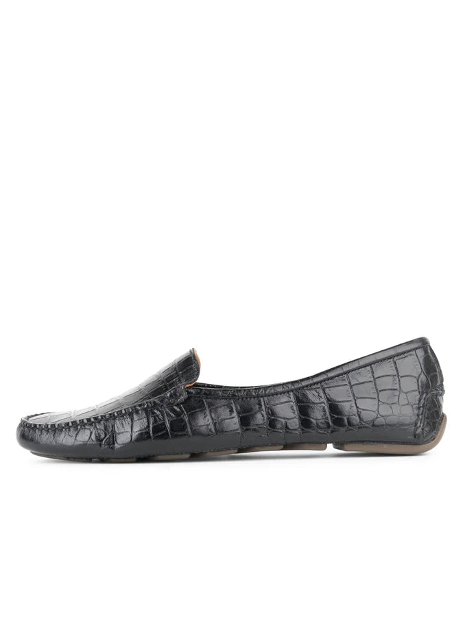 PATRICIA GREEN - JILLIAN DRIVING MOCCASIN IN CROCODILE - SIZE 10 - BLACK CROCODILE