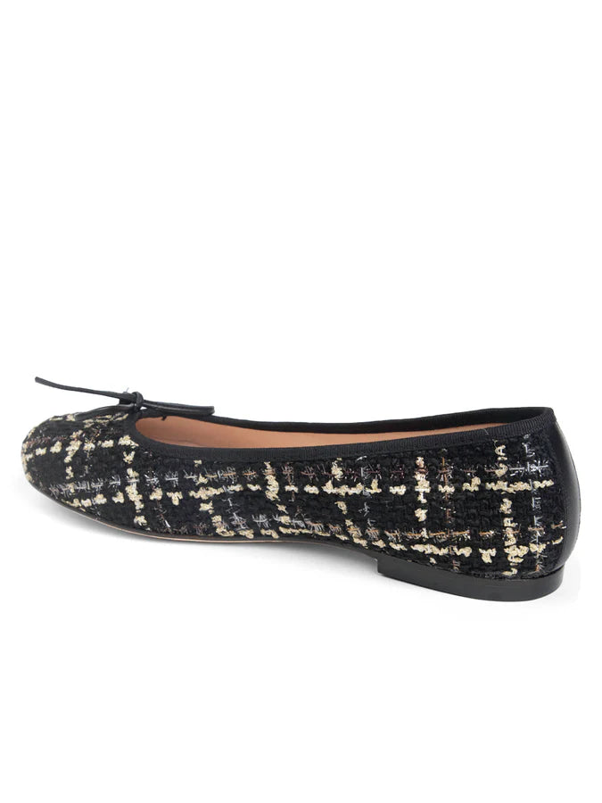 PATRICIA GREEN - SKIM BALLERINA FLAT - SIZE 9 - BLACK/GOLD TWEED