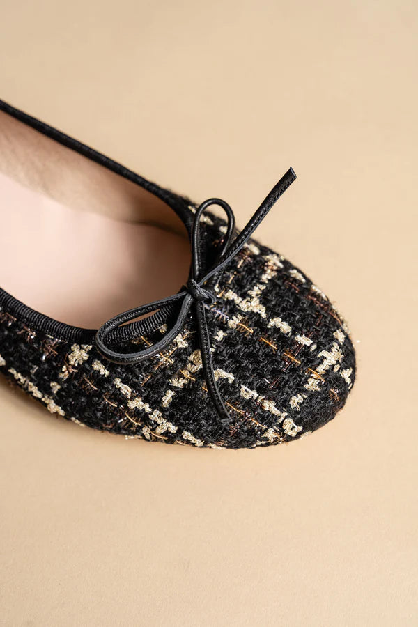 PATRICIA GREEN - SKIM BALLERINA FLAT - SIZE 9 - BLACK/GOLD TWEED