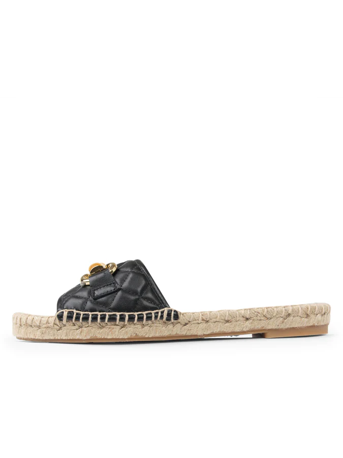 PATRICIA GREEN - VERONICA QUILTED FLAT ESPADRILLE - SIZE 6 - BLACK LEATHER