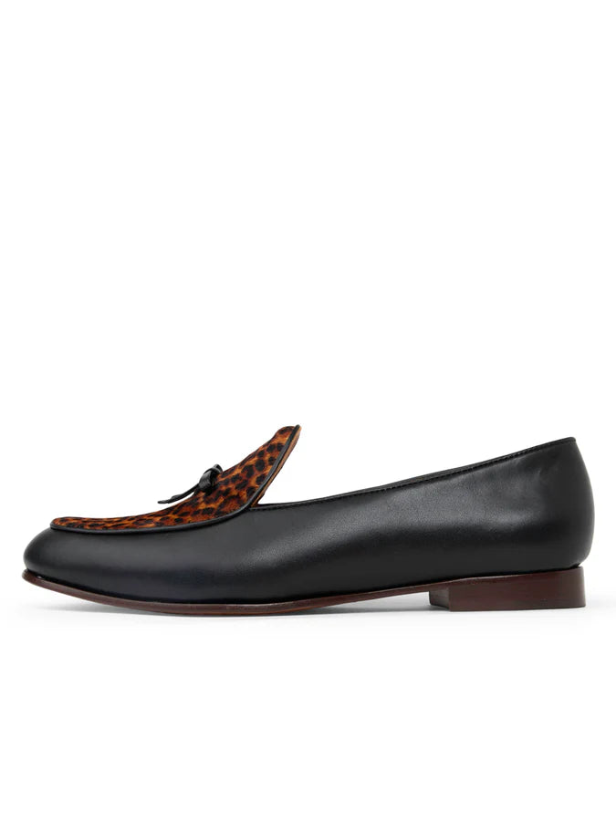 PATRICIA GREEN - COCO BELGIAN LOAFER - SIZE 7.5 - BLACK/LEOPARD