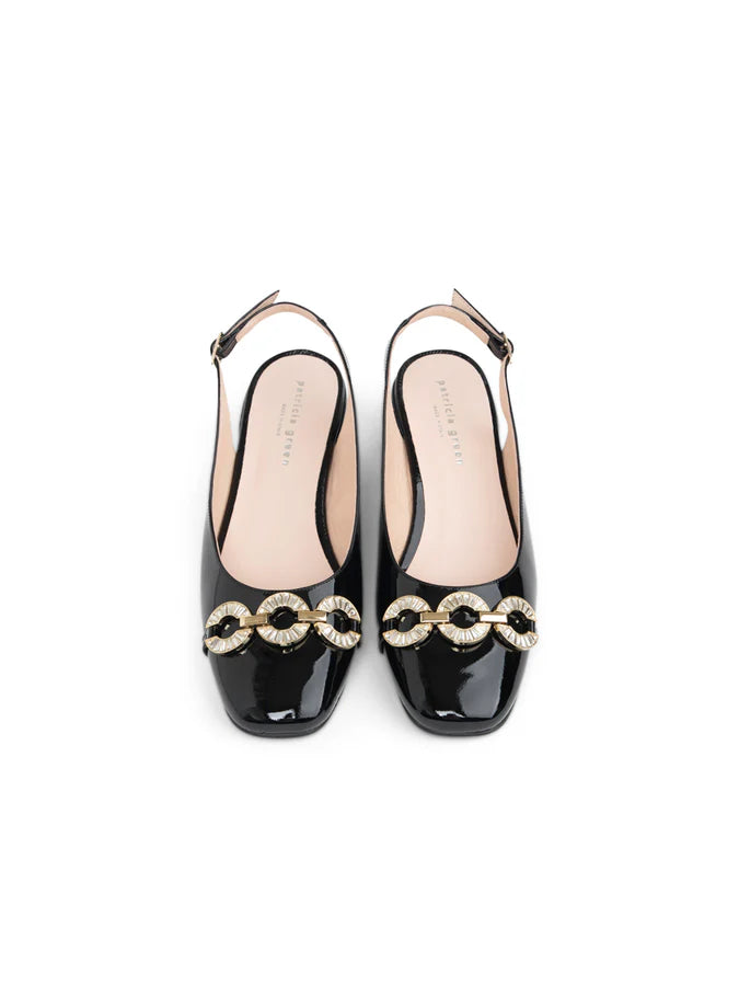 PATRICIA GREEN - AUBREY CRYSTAL SLINGBACK - SIZE 6 - BLACK PATENT