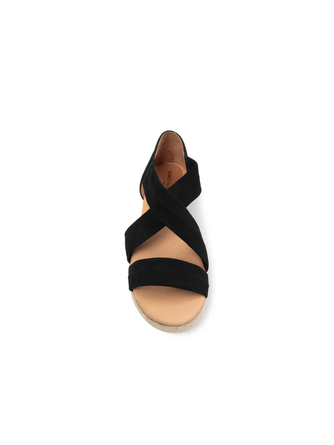 PATRICIA GREEN - ELIZA CRISS-CROSS ELASTIC ESPADRILLE SANDAL - SIZE 6 - BLACK SUEDE