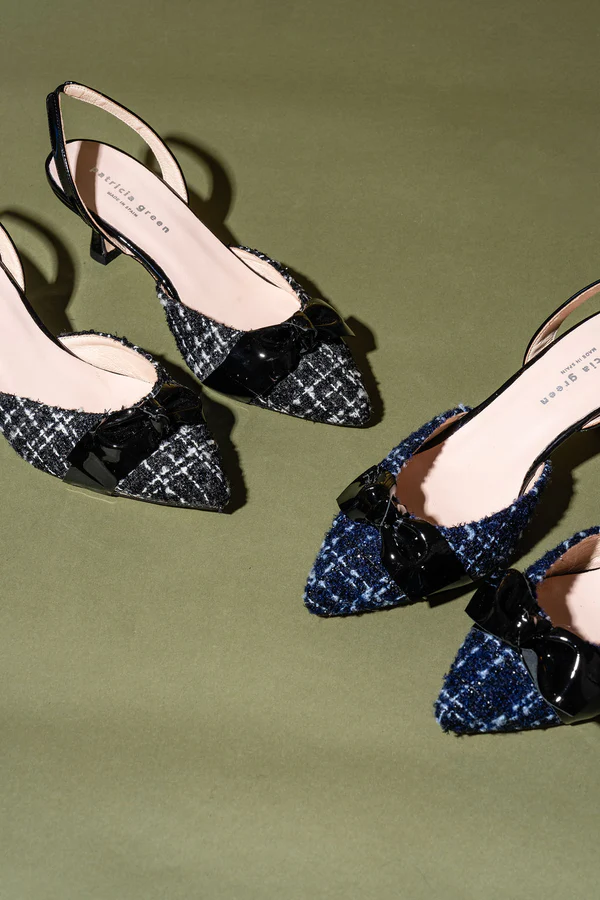 PATRICIA GREEN - PARIS BOW SLINGBACK - SIZE 10 - BLACK TWEED