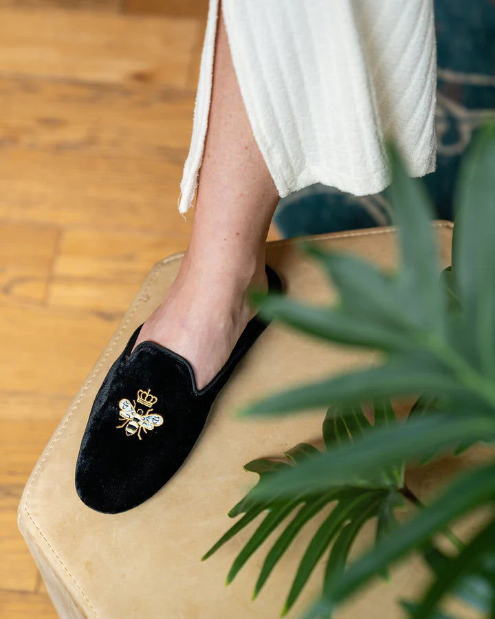 Patricia Green - Queen Bee Embroidered Velvet Slipper