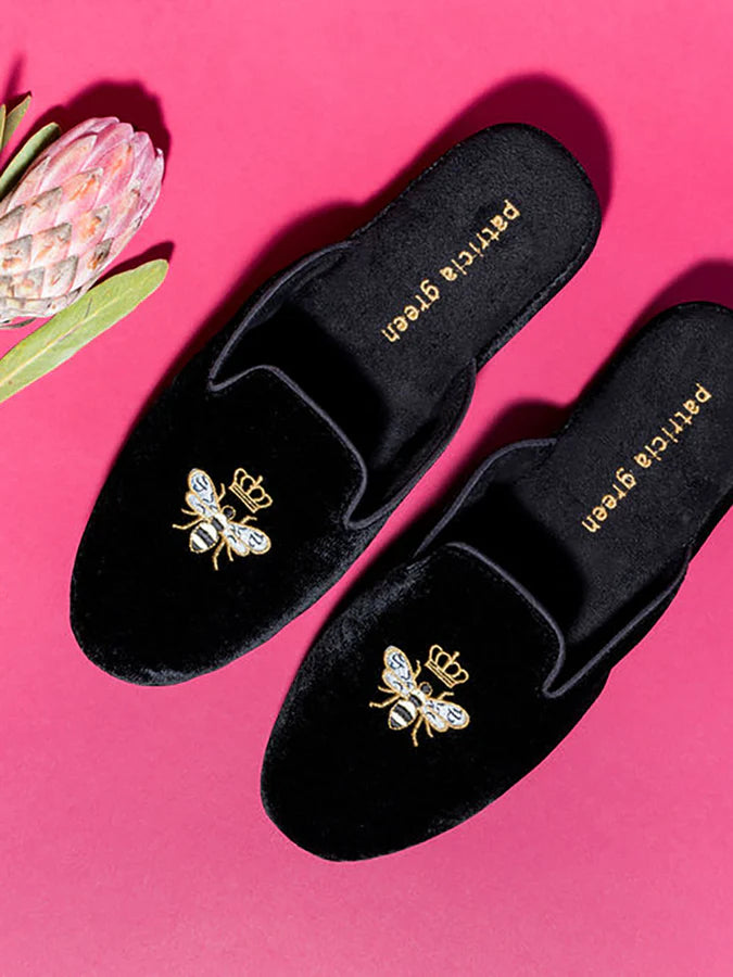 Patricia Green - Queen Bee Embroidered Velvet Slipper