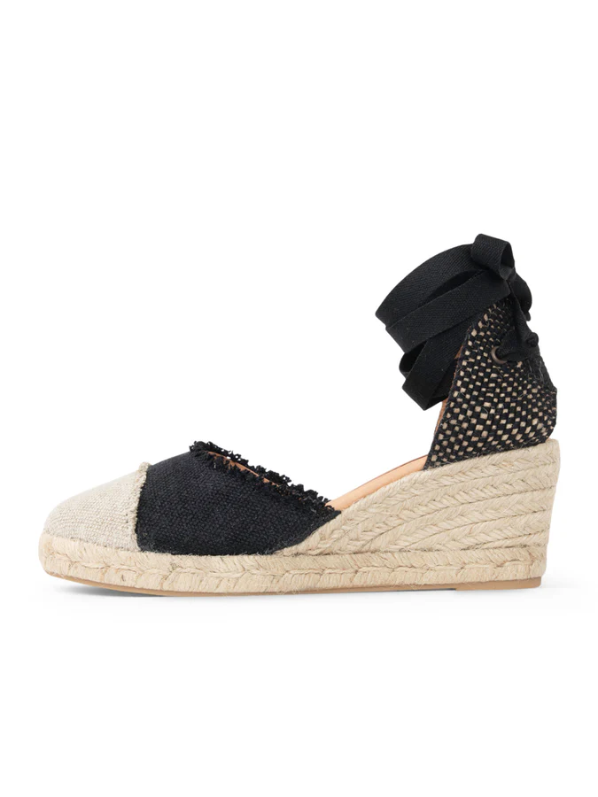 PATRICIA GREEN - ELLE CAP TOE LACE UP ESPADRILLE - SIZE 6 - BLACK/NATURAL